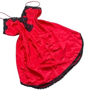 Vintage Inner Most Sears Red Satin Lace Chemise Nightgown Medium Made in USA